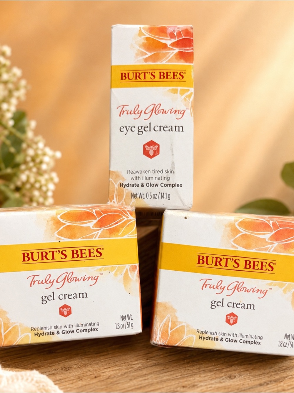 NIB Burt’s Bees Truly Glowing Skincare Bundle 2 Gel Creams + Eye Gel Cream